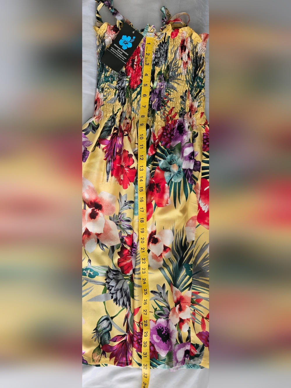 Hibiscus Collection Hawaii Sundress Knee Length Yellow And Floral Multicolor NWT - Picture 5 of 7